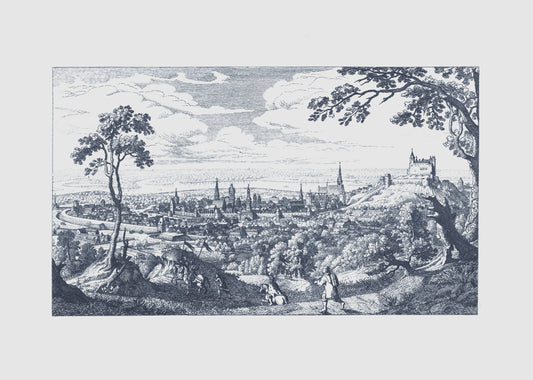 Bratislava, pohľad zo severu z roku 1649 (modrá)